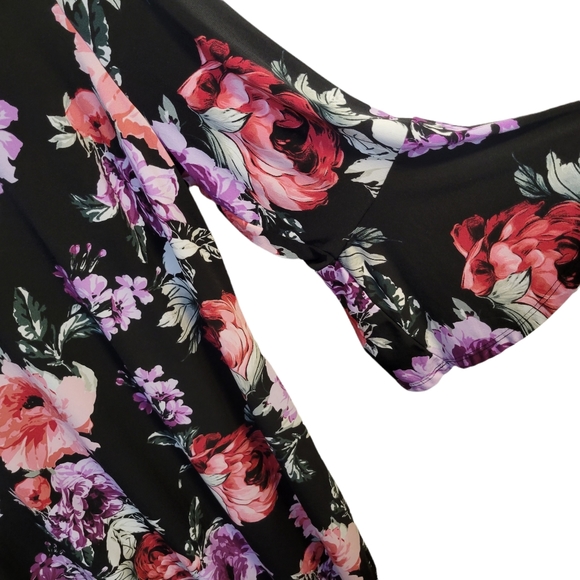Roz & Ali Floral Dress 3X Curvy Bell Sleeve Red & Purple 22/24w 3xl Retro 60's - Picture 5 of 7